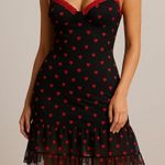 Madden Girl  Black Mesh Mini Dress Red Heart Print Lace Trim Slip Dress Size M Photo 0