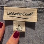 Coldwater Creek  Blue Sleeveless Button Up Collared Blouse 100% Linen Size 1X Photo 2