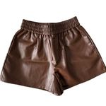 Forever 21 Women’s Small Brown Faux Leather Shorts High Rise Elastic Waist Photo 3