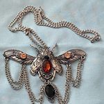22” Necklace Silver Tone Beetle Pendant 4.5”W Stones Steampunk Goth Gothic Photo 0