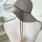 American Eagle Boho Western Grey Wool Felt Big Brim Floppy Feather Rope Trim Hat Photo 0