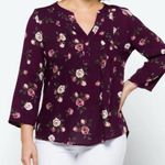 Monday Fun Kearney Dark Purple Boho Floral Henley Top Size Small Photo 0