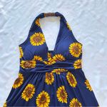 Macy's NWT Navy Blue Sunflower Halter Dress Golden Yellow Floral Spring Summer Cottage Photo 1