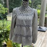 Old Navy  Top S White Black Long Sleeve Square Neck Elastic Button Cuff Boho Photo 0