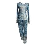 Blue and Black Mesh Patterned Jumpsuit Size L Size L Photo 2