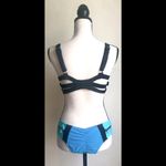 Top Melon Retro Bikini Swimsuit: Duo-chrome Blues & Black Straps Bikini Swimsuit, Sz. L Photo 2