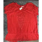 Cato Sheer Red Embroidered Ruffle Detail Blouse Size 26/28 Photo 2