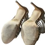 Nine West SZ 7 in Box Tan Leather 4" STILLETO Heel PEEP TOE Snakeskin Metallic Photo 6