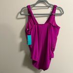 Aqua Green NWT  Ruched Purple Magenta One Piece‎ Swimsuit V-Neck Slimming XL Photo 2