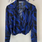 ZARA Blue and Black Long Sleeve Wrap Blouse Photo 0