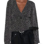 ZARA  Pleated Blouse Polka Dot Black White Size S Photo 0