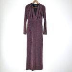 Line and Dot  Opal Gown V-Neck Long Sleeve Metallic‎ Shimmer Purple Size L Photo 2
