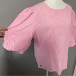 Simply Southern pink eyelet lace elbow length puff sleeve top blouse shirt Large Photo 2