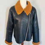 Rebecca Minkoff Faux Shearling Vegan Leather Moto Jacket, Black/Brown, Large NWT Photo 14