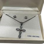 Charter Club NIB Holy Cross Necklace & Earrings Set - Silver Tone Cubic Zirconia Photo 0