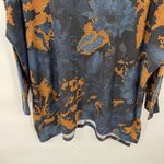 Clara Sun Woo Tunic Top Womens Small Oversized Blue Gold Floral Polyester VTG Photo 2
