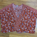 Knox Rose  Top Womens XL Burnt Orange Floral Print Open Front‎ Kimono Boho Blouse Photo 0