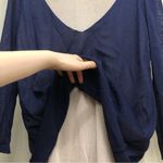 Vintage Womens Faux Two Piece Blouse Hooded Top Long Sleeve Navy Gray Casual Y2K Blue Size undefined Photo 2