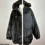 Charles Klein Hooded Reversible Faux Fur / Silk Coat Size 3X Black Photo 0