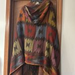 NWOT eUty Oversized Patterned Poncho Shawl Hoodie 2 Button Closure Tassels Brown Photo 7