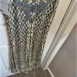 Mac Duggal EMBELLISHED BEADED SEQUINED FRINGE CAP SLEEVE GOWN SZ 8 Platinum Gold Photo 5