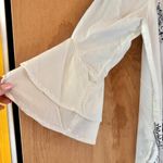 cupio  White and Blue Bell Sleeve Blouse with Ruffled Details - Large Photo 2