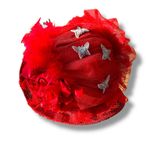 Wide Brim Church Kentucky Derby Dress Hat Red Silver Glitter Butterflies Train Photo 3