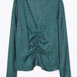 H&M Jacquard-Weave Satin Effect V-neck Blouse Subtle Leopard Print Photo 1