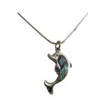 Silver Tone Dolphin Necklace Ocean Abalone Pendant Chain Photo 4