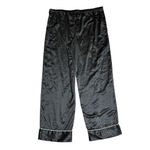 Natori  Black Satin Pajama Set Button Down Long Sleeve/Pants White Piping Medium Photo 5