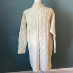 Aran Crafts Natural white merino wool long cardigan sweater cable knit medium Photo 2