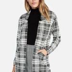 EXPRESS soft Plaid Tailored Knit Blazer Long Open Front Sweater Black White Photo 0