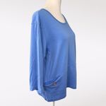 Blair  Blue 3/4 Sleeve Pullover Top Button Pocket Detail Petite Medium Photo 5