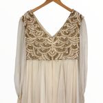 70’s Cream Beaded Sheer Layers Maxi Dress Wedding Gown Long Sleeve Pearls Sequin Size M Photo 6