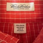 Brooks Brothers  Coral Poplin Gingham Button Down Men’s Shirt, 16.5-34/35 Photo 3