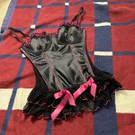 Frederick's of Hollywood  Black Pink Bows Stretchy Satin Sissy Corset whimsygoth Photo 0