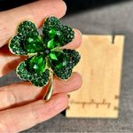 Fashion Rhinestone Four Leaf Clover, Shamrock Brooch, Pin, Green, Gold, Sparkly Green Photo 15