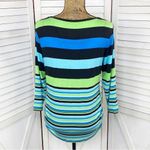 Ruby Rd. Beaded Neckline Striped Shirt Teal Lime Black Small Blue Photo 3