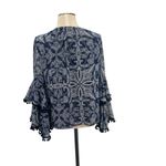MISA Los Angeles Maya Bell-Sleeve Top Paisley Pom Trim Navy Blue Size XS Photo 8