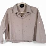 Aleeza Paris Tan Rhinestone Studded Cropped Button Down Shirt Womens S Oversized Photo 0