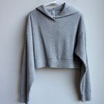 Alo Yoga ALO Muse Ribbed Heathered Gray Cropped Top HoodieTravel Athletic Size Small Photo 1