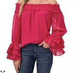 CeCe  Long Sleeve Smocked Off Shoulder Blouse Fuchsia Ruffle Peasant Fairy Boho Photo 0