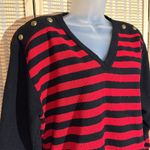 Vintage Amy Jess 1990s Y2K Red Black Striped Vneck Terrycloth Sweater Medium Photo 1