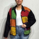 Island Scene Patchwork Textured Vintage Jacket Sz XL Black Photo 0