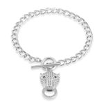 Green Glass, Simulated Diamond Wolf Head and Link Chain Bracelet in Silvertone Silver Photo 0