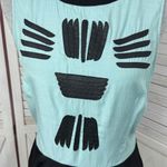 Bar III  Vintage Tribal Pattern Mixed Media Peplum Hem Sleeveless Top Teal Black Photo 4