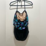 CAROL WIOR One Piece Swimsuit Floral Underwire Bra Loose fit top Spaghetti strap Blue Size 12 Photo 2