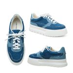 Lisa Vicky Pal Platform Sneaker Dark Blue Multi Patchwork Quilted Size 6 Photo 1