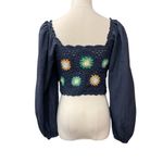 Aerie  Women's Crochet Floral Deets Vacay Puffed Long Sleeve Cropped Top Sz Small Photo 4