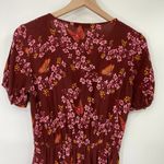 Madewell Mini Faux Wrap Dress Floral Butterfly Print Maroon Pink Yellow Womens 2 Photo 6